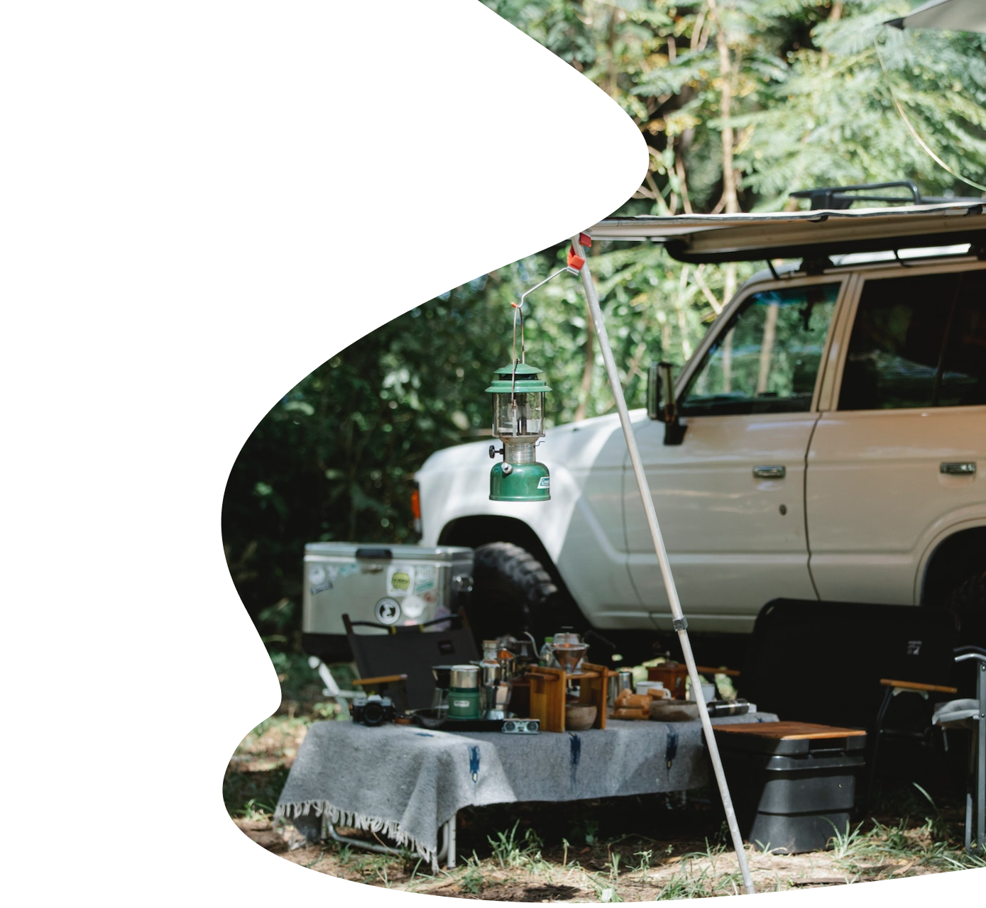 Caravan vehicle in forest